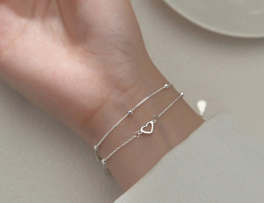 S925 Sterling Silber kreative Doppels ch ichten liebendes Herz Armband für Frauen